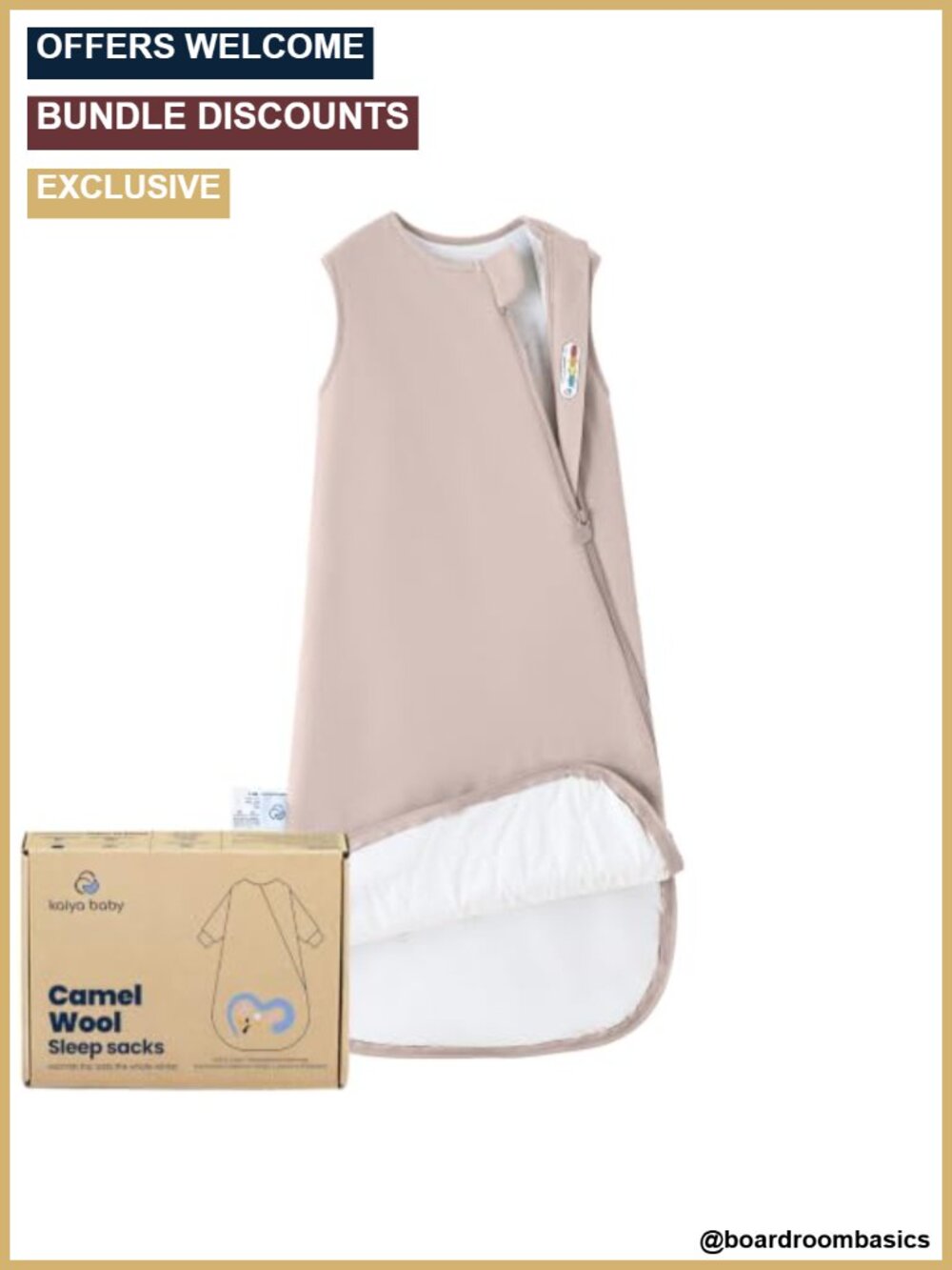 Organic Cotton Camel Wool Sleep Sack 1.0 TOG Dual Zipper 6-18M